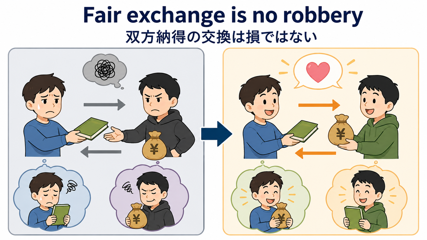 Fair exchange is no robberyの直訳と実際のニュアンスを図解