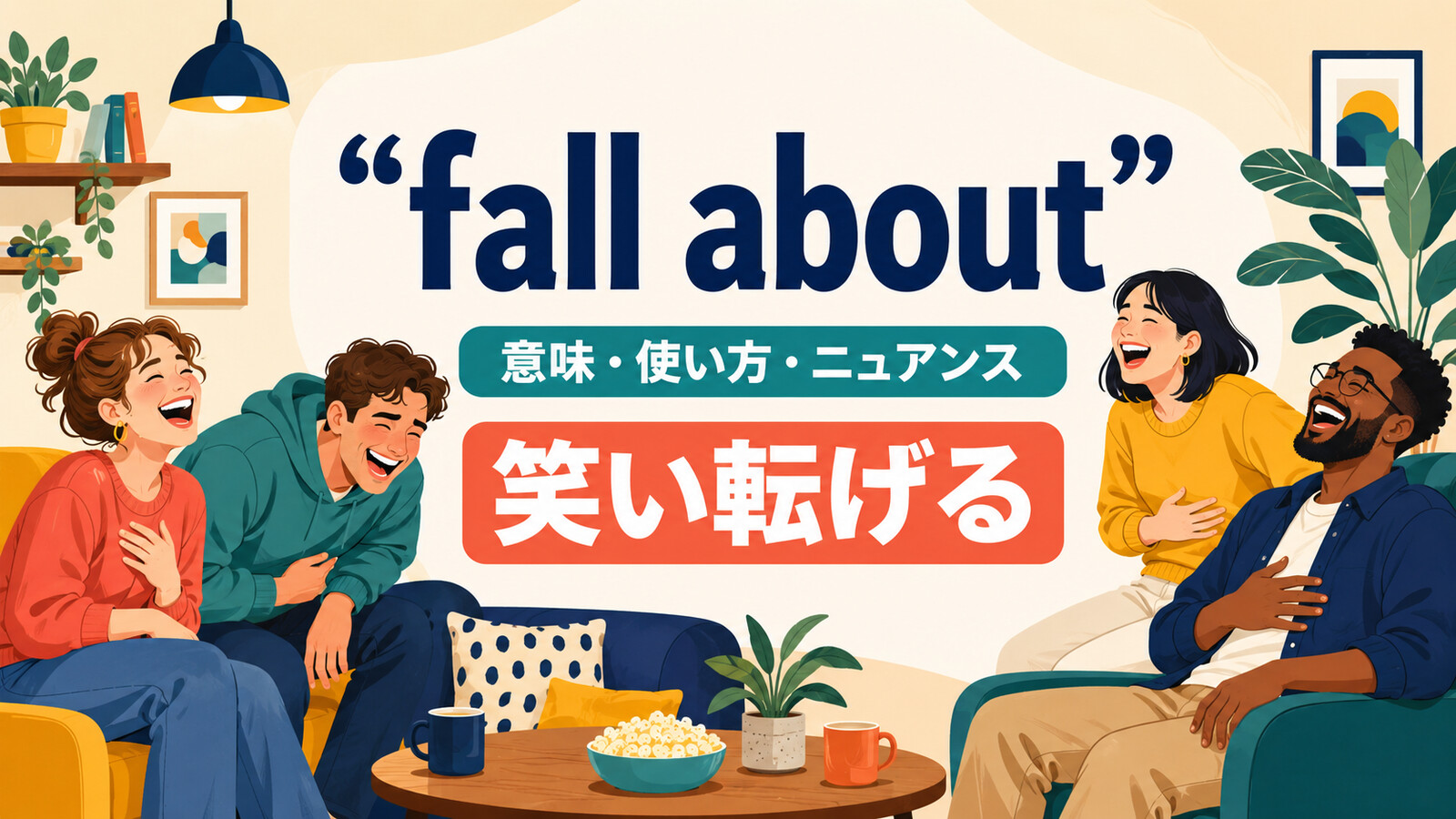 fall aboutの意味は？「笑い転げる」の使い方とfall about laughing・crack upとの違い