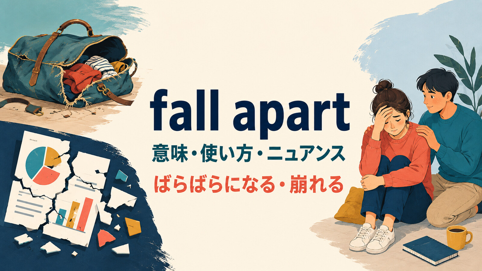 fall apartの意味・使い方・ニュアンス|ばらばらになる・崩れる