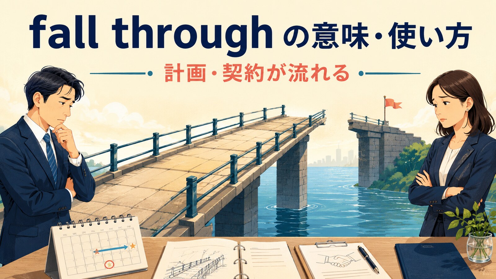 fall throughの意味は？「計画・契約が流れる」の使い方とcall offとの違い