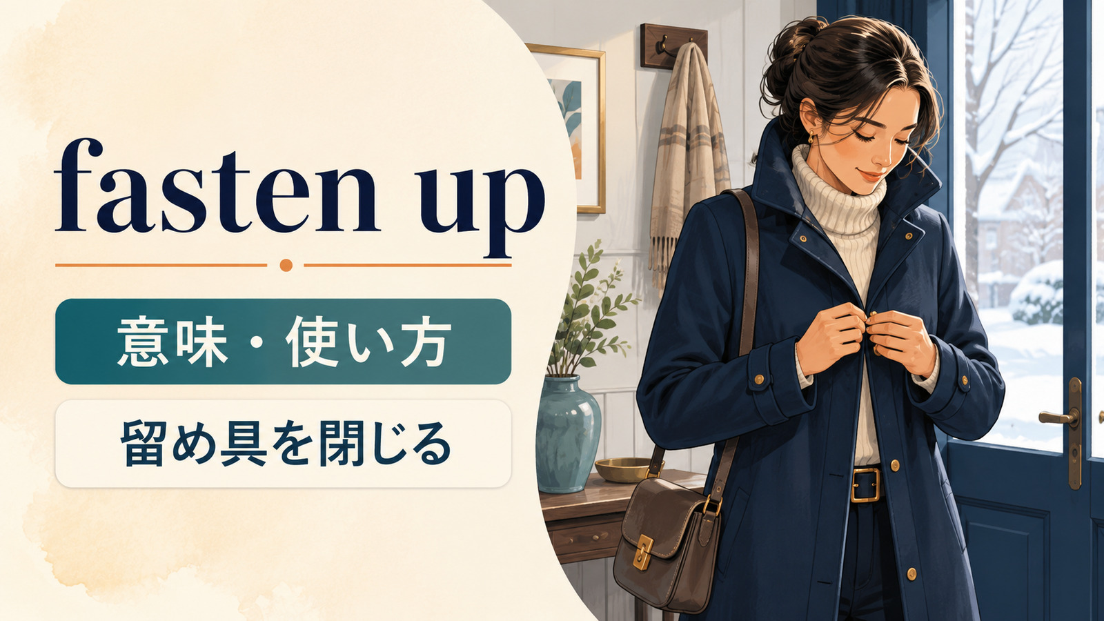 fasten upの意味は？「留め具を閉じる」の語順とbutton up・zip upとの違い