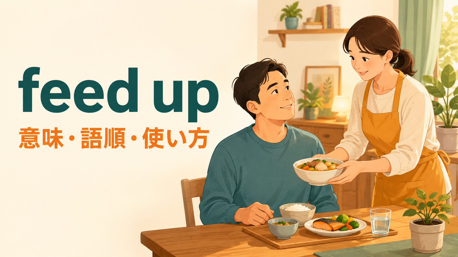 feed upの意味・語順・使い方を解説するアイキャッチ画像