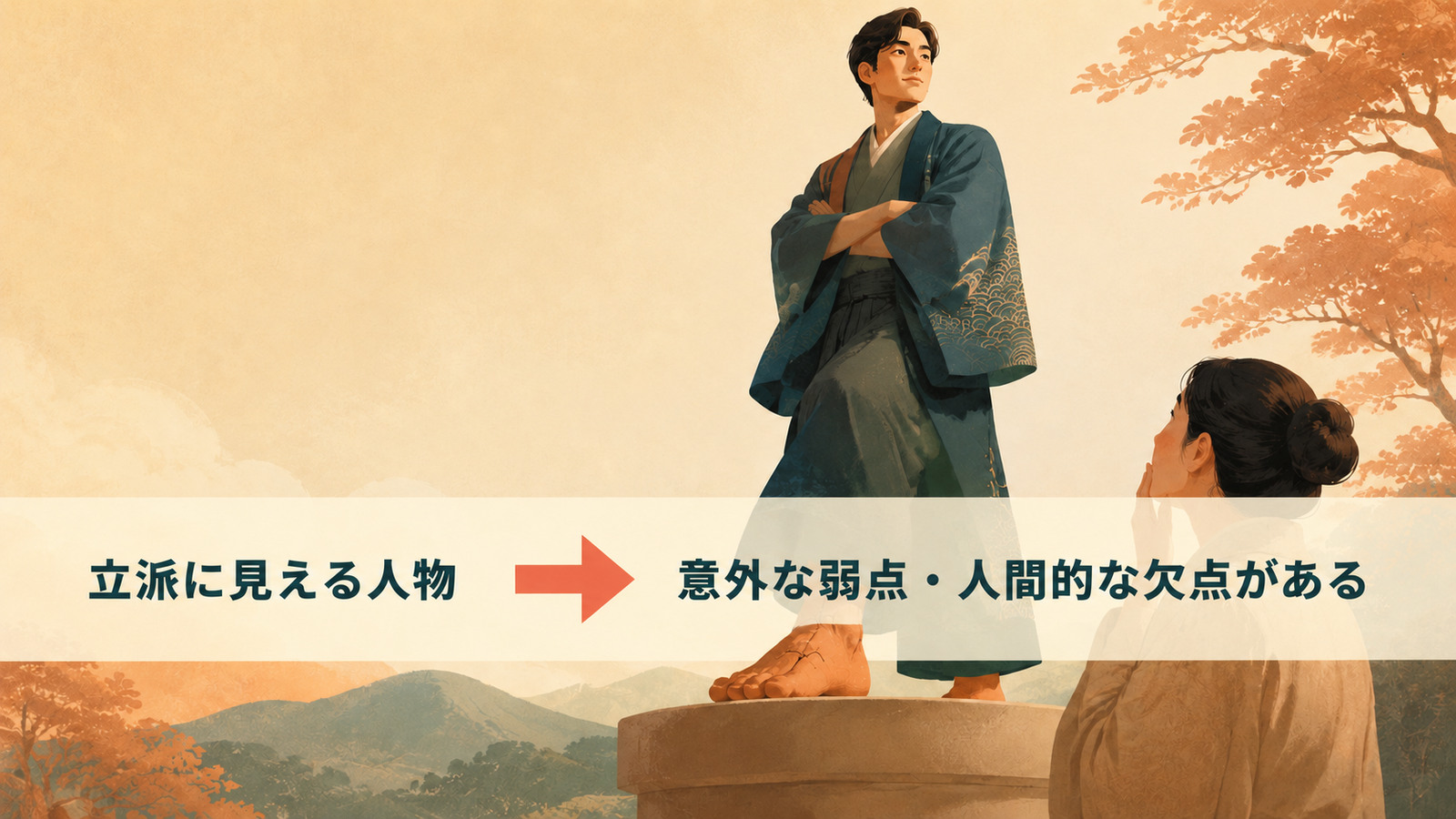 have feet of clayの直訳と実際のニュアンスを比較する解説イラスト