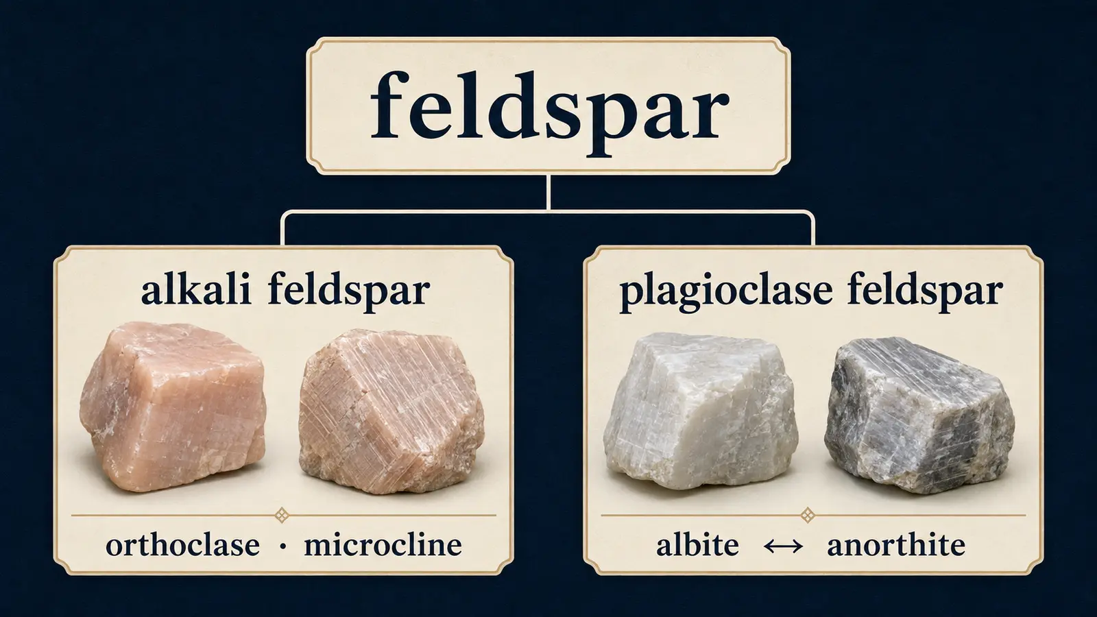 長石をalkali feldsparとplagioclase feldsparに分けた解説図