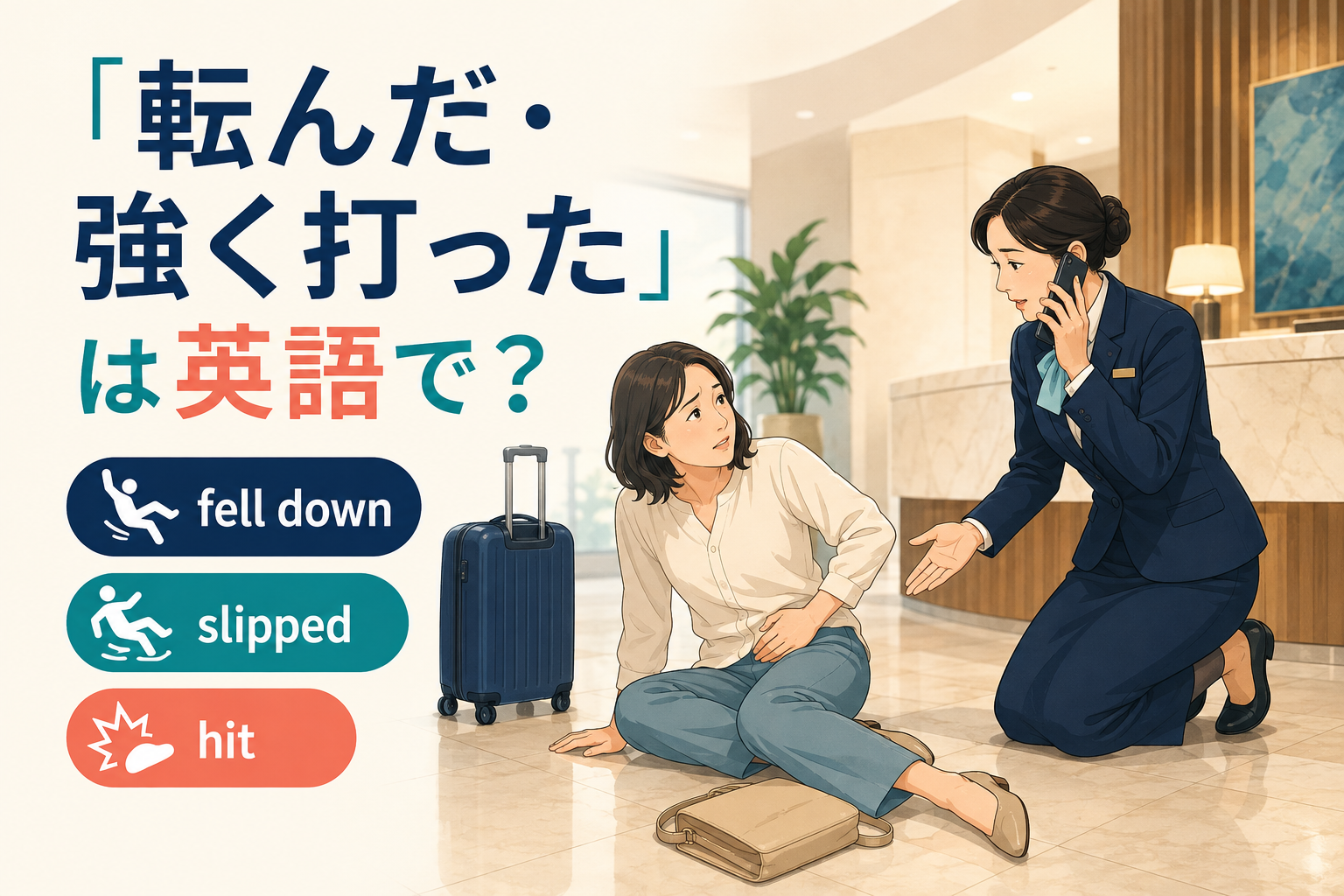 「転んだ・強く打った」は英語で？fall・slip・trip・hitの違い