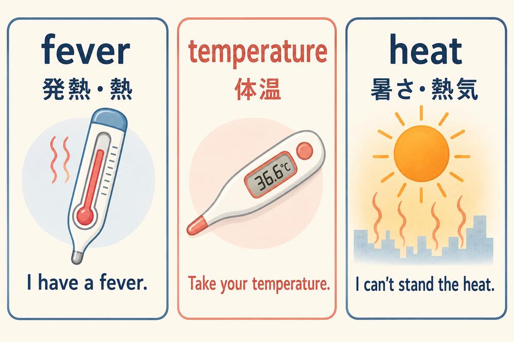 fever・temperature・heatの意味と例文の比較