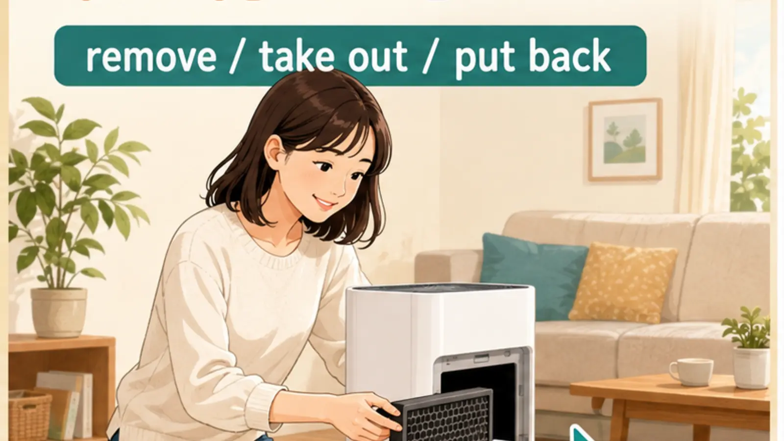 「フィルターを外す・取り付ける」は英語で？remove・take out・put backの違い