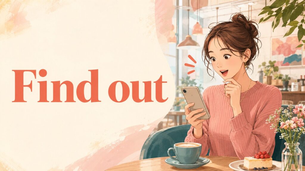 Find outの意味と使い方を表す女性のイラスト