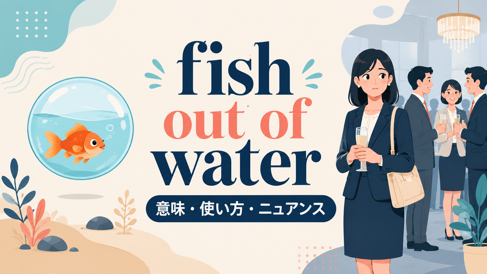 fish out of waterの意味・使い方・ニュアンスを示すアイキャッチ