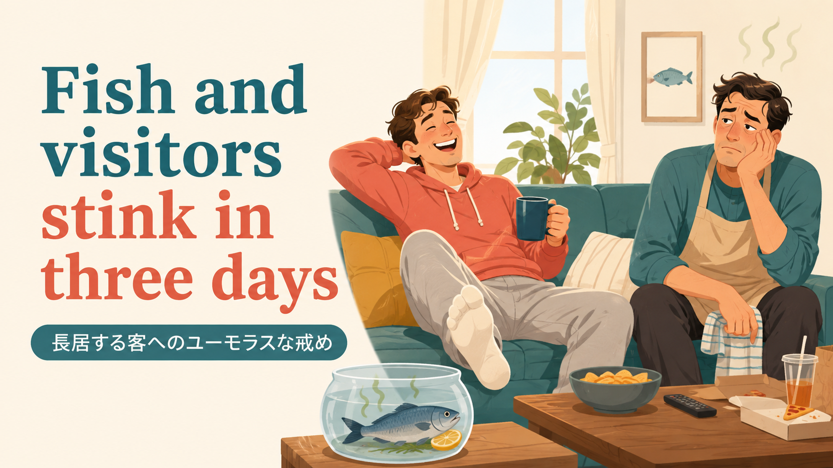 Fish and visitors stink in three daysの意味を示すアイキャッチ