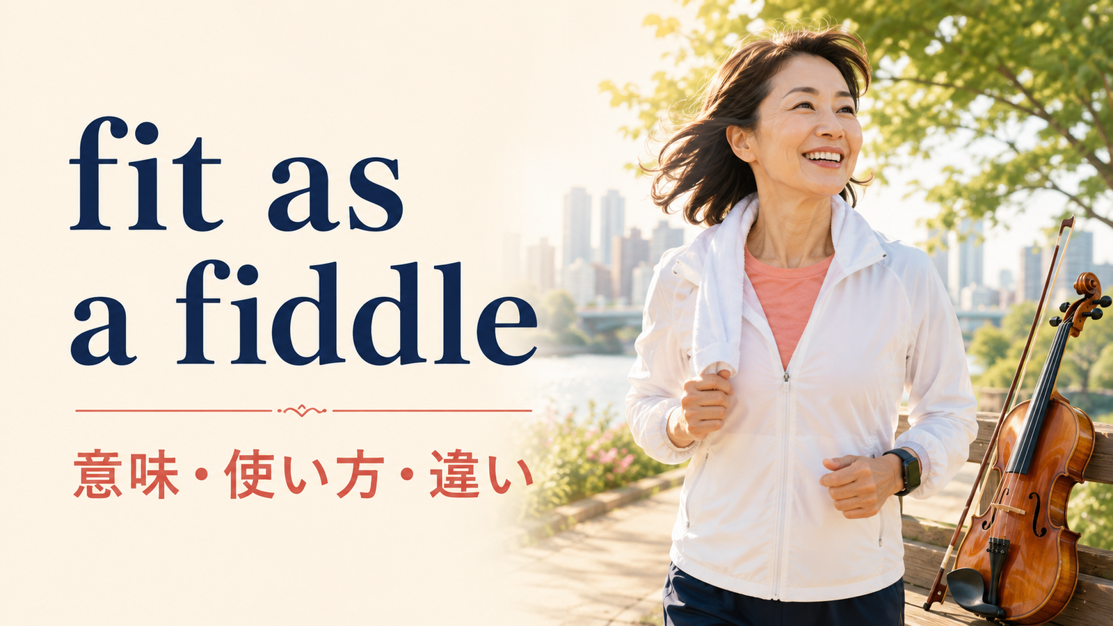 fit as a fiddleの意味・使い方・類似表現との違いを示すアイキャッチ画像