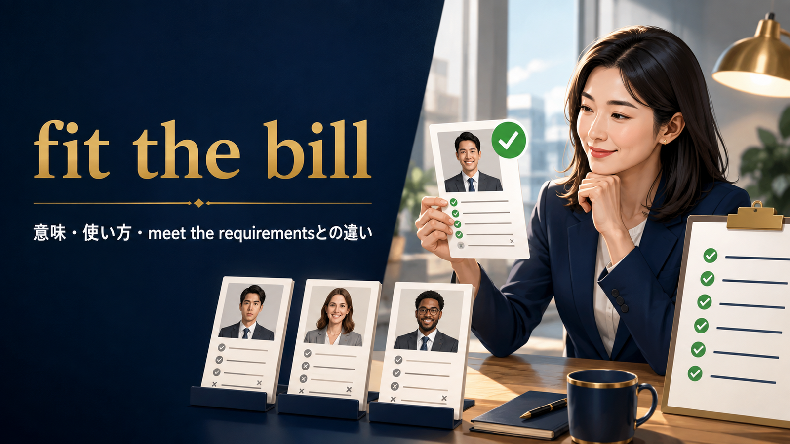 fit the billの意味は？「条件にぴったり合う」の使い方と例文