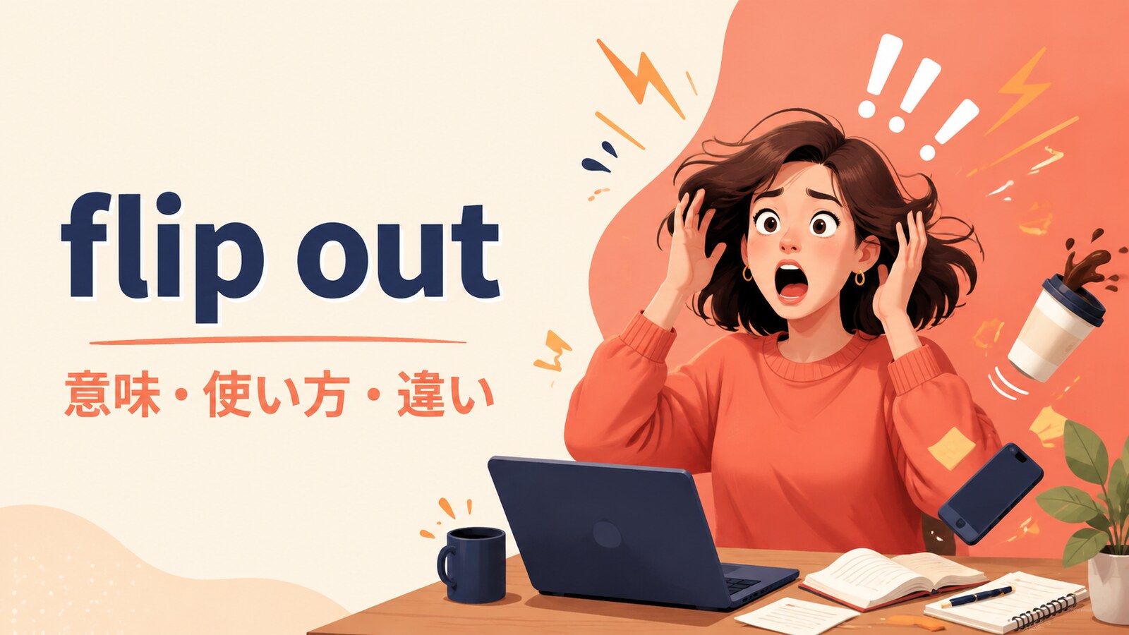 flip outの取り乱す・パニックになる・激怒するという意味を示すアイキャッチ画像