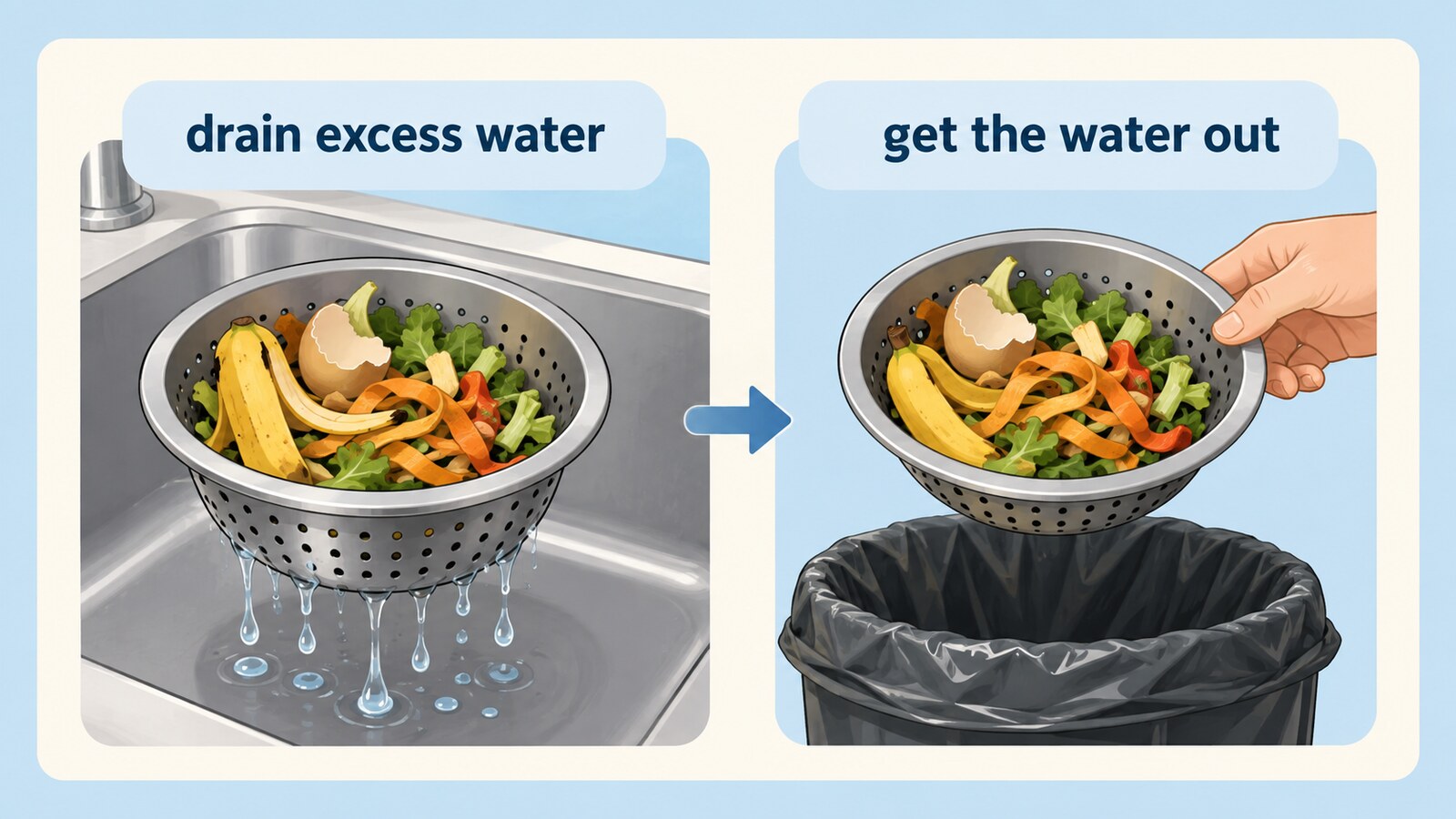drain excess waterとget the water outの言い換え図