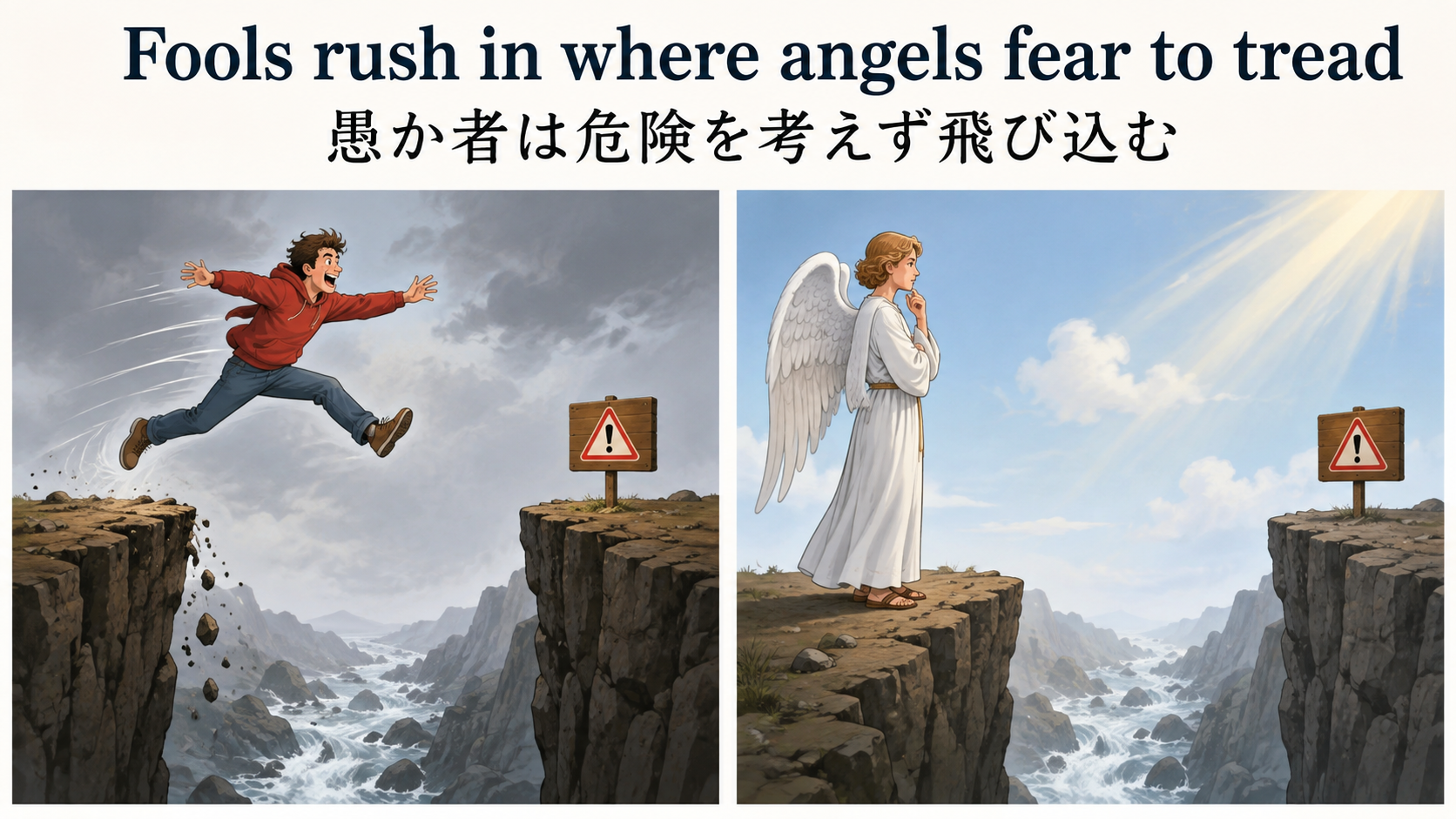 Fools rush in where angels fear to treadの直訳と実際のニュアンスを図解