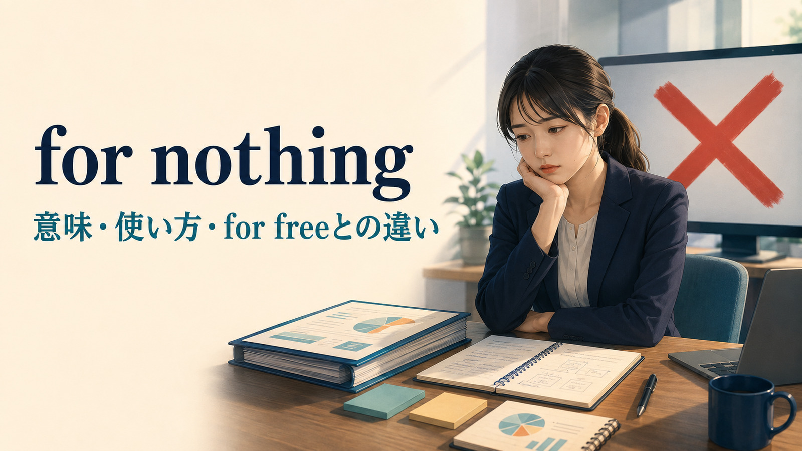 for nothingの意味は？「無料で・理由もなく・無駄に」の見分け方とfor freeとの違い