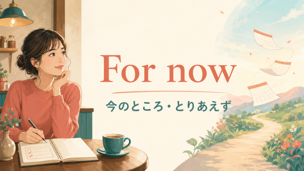 For now 今のところ・とりあえずを表す英語フレーズのイラスト