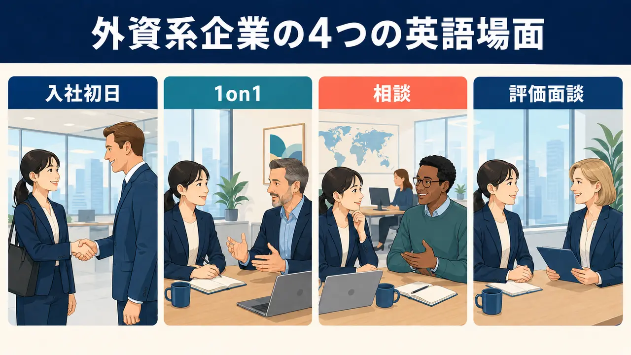外資系企業の入社初日・1on1・相談・評価面談で使う英語