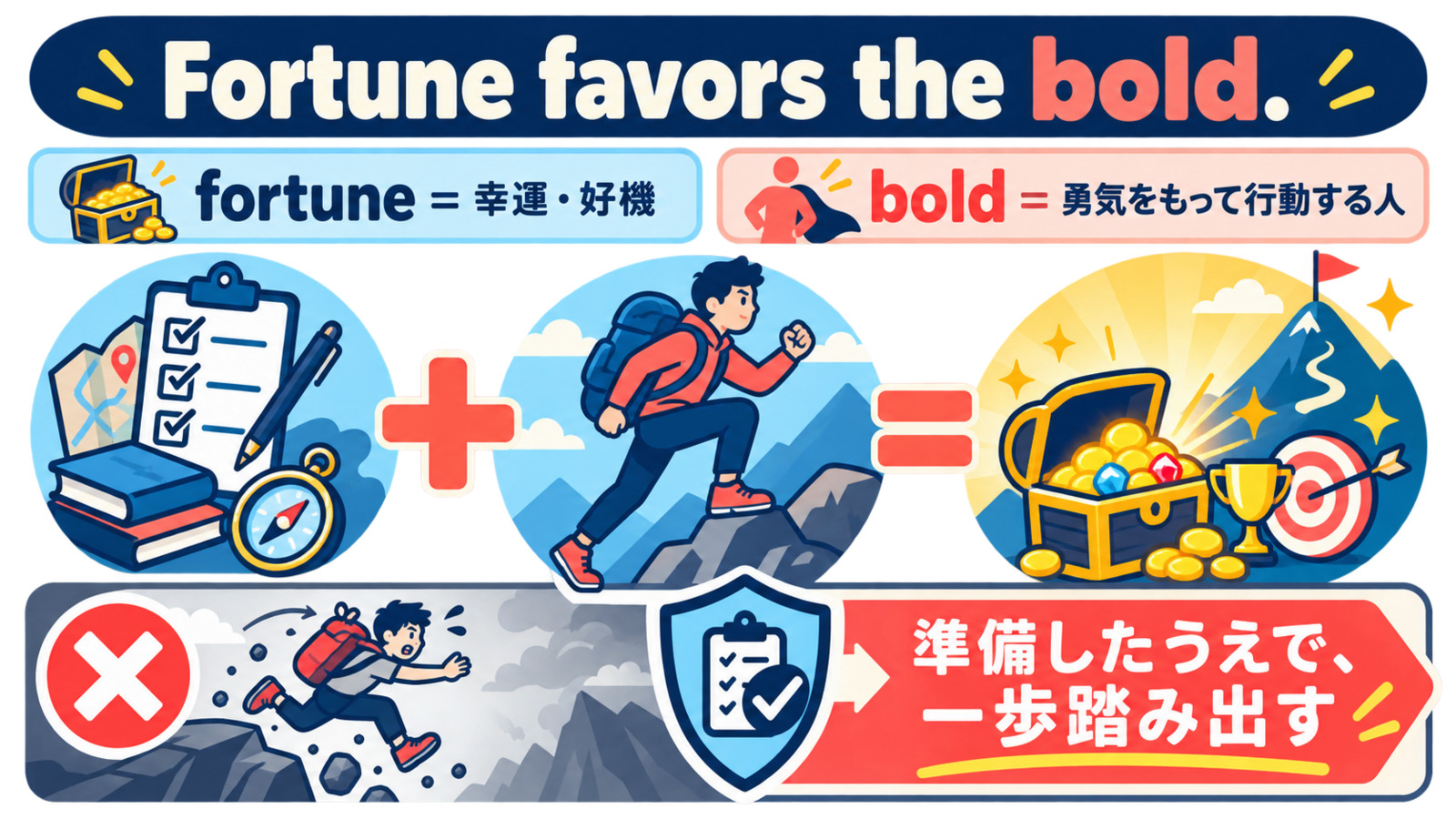 準備と勇気ある行動が好機につながるイラスト