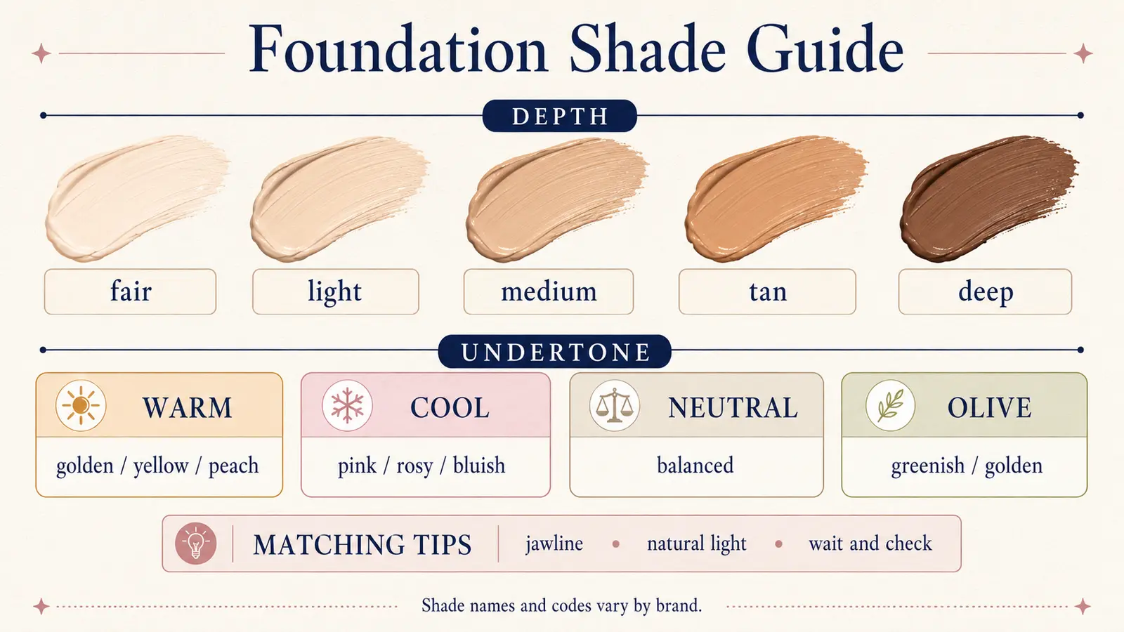 ファンデーションの明るさとwarm・cool・neutral・oliveのアンダートーン比較