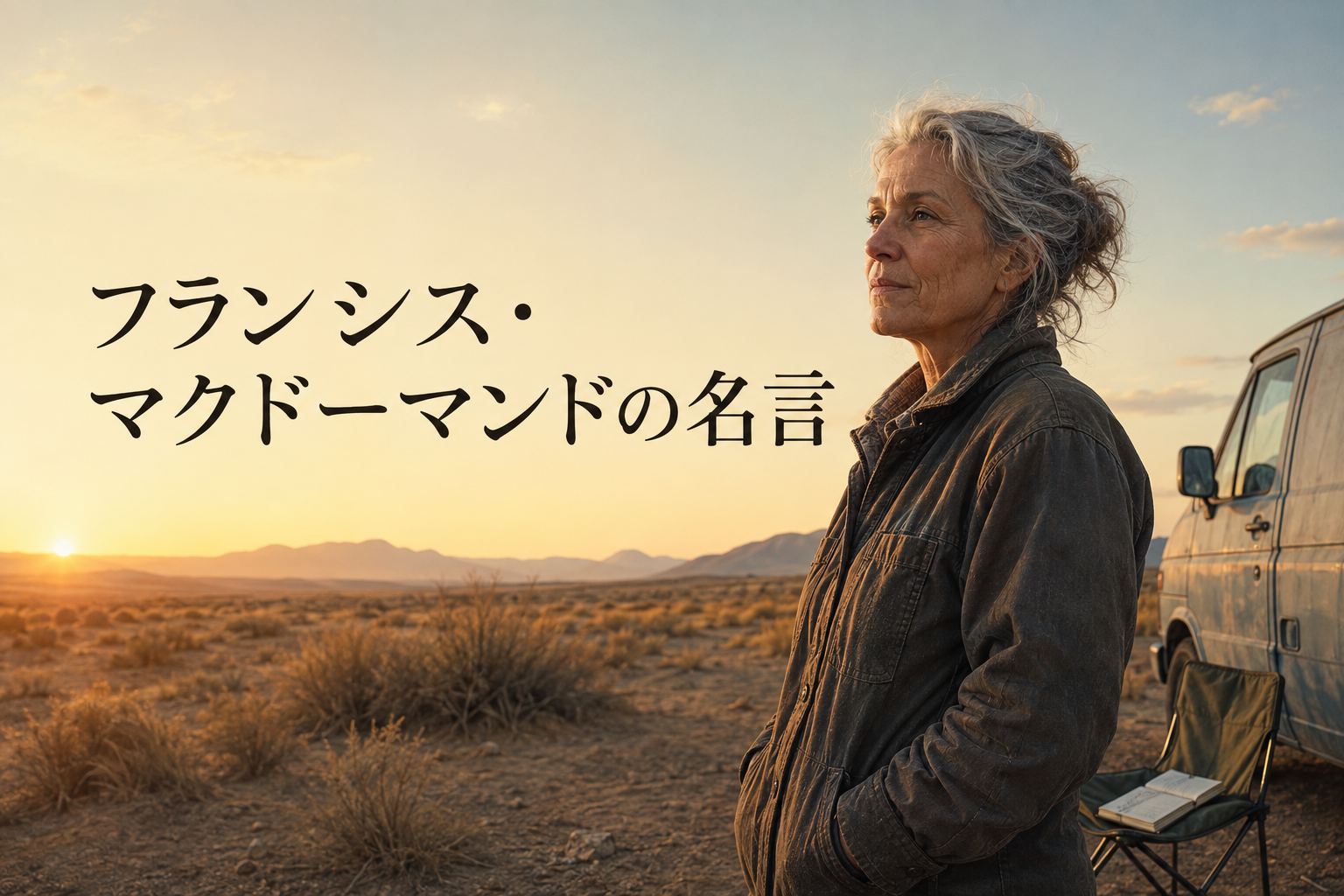 フランシス・マクドーマンドの名言を表現した砂漠の朝と架空の女性