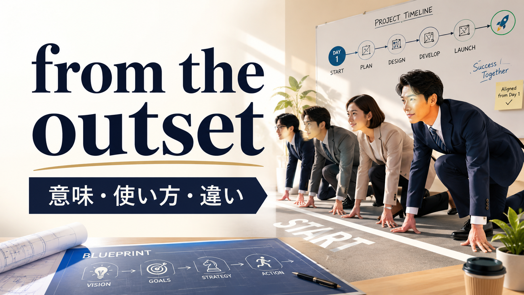 from the outsetの意味・使い方と類似表現との違いを解説するアイキャッチ画像