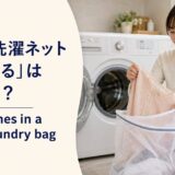 ブラウスをメッシュの洗濯袋に入れる女性とput clothes in a mesh laundry bagの英語表現