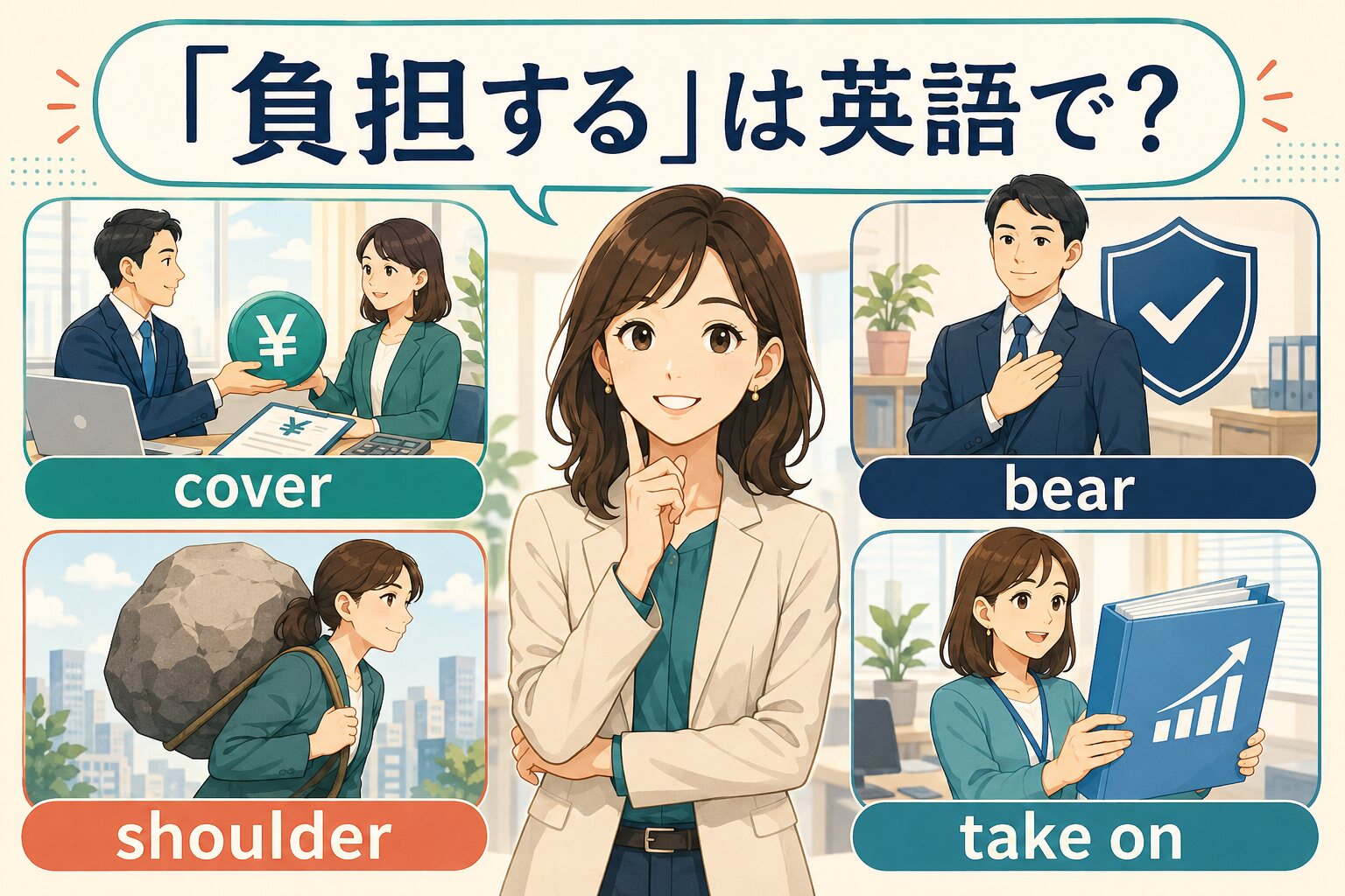 「負担する」は英語で？cover・bear・shoulder・take onの違い