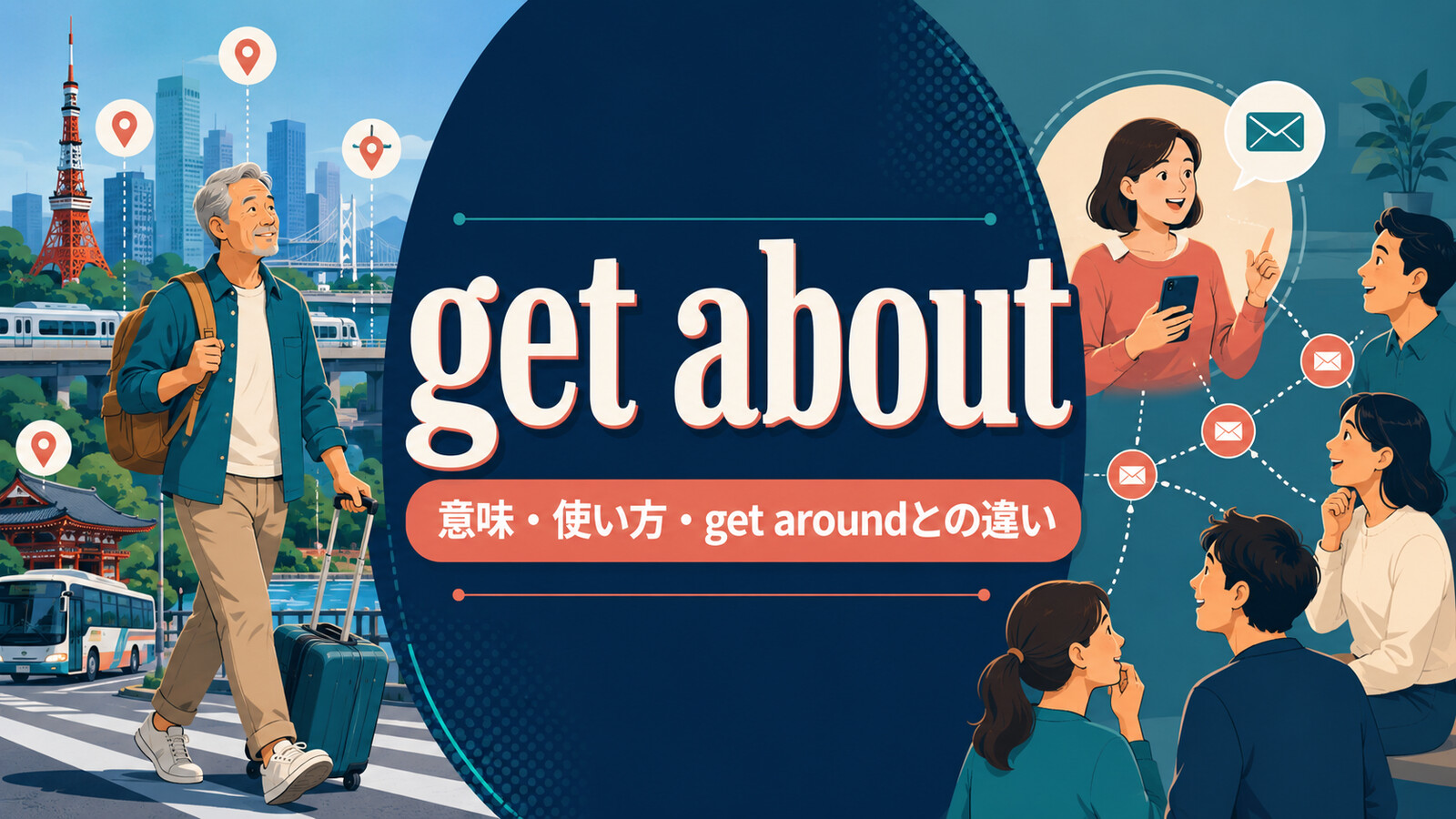 get aboutの意味・使い方とget aroundとの違いを解説するアイキャッチ画像