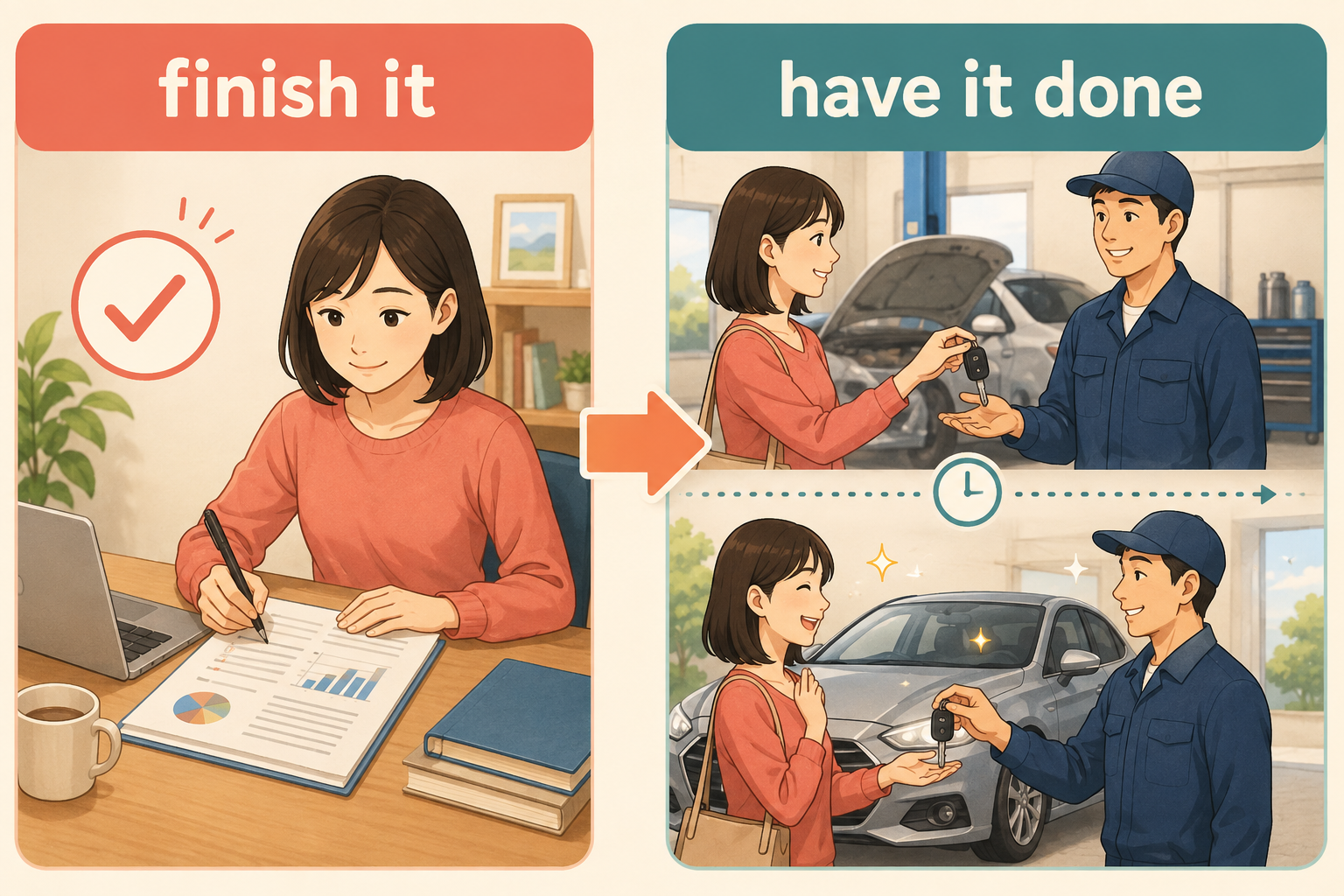 自分で終えるfinish itと人にしてもらうhave it doneの違い