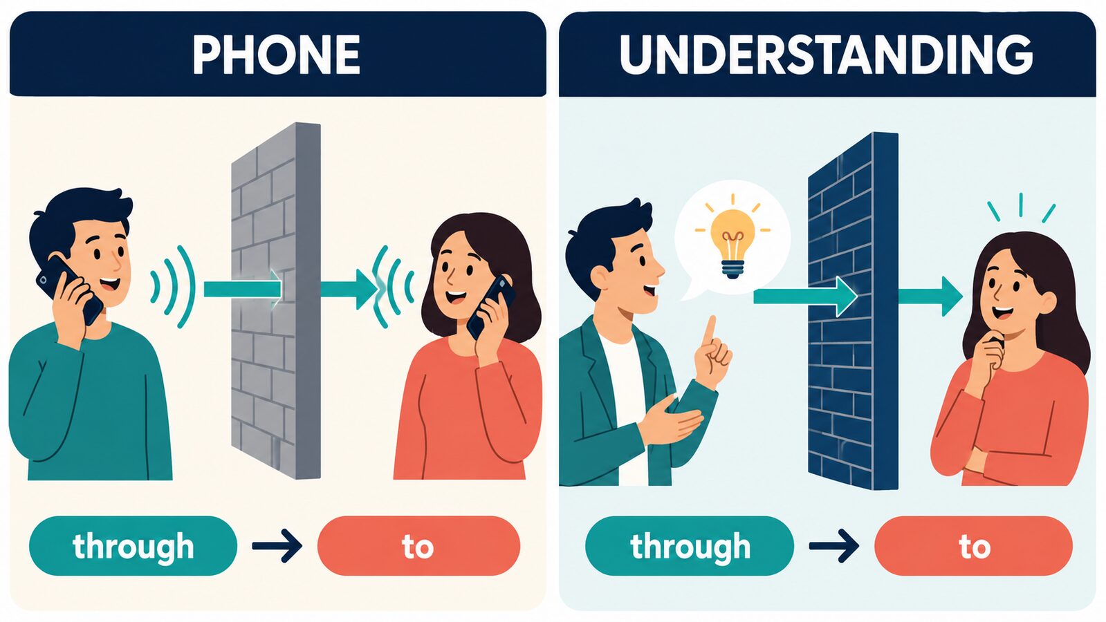 get through toの電話がつながる意味と相手に理解させる意味を示すイラスト