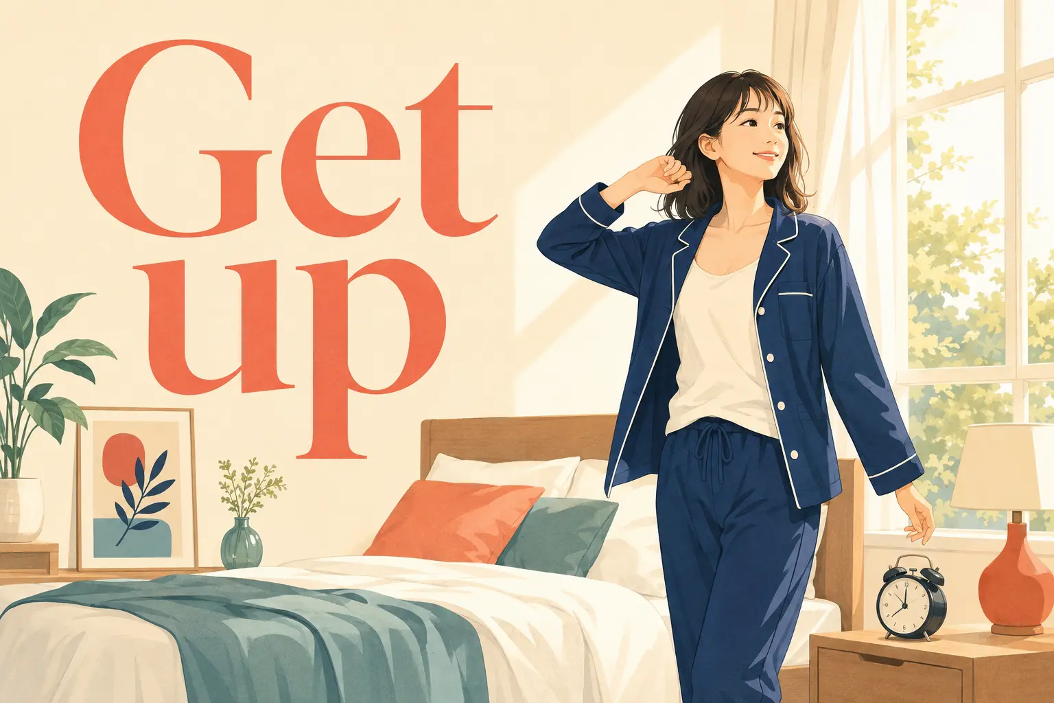Get upの意味と使い方を表すアイキャッチイラスト