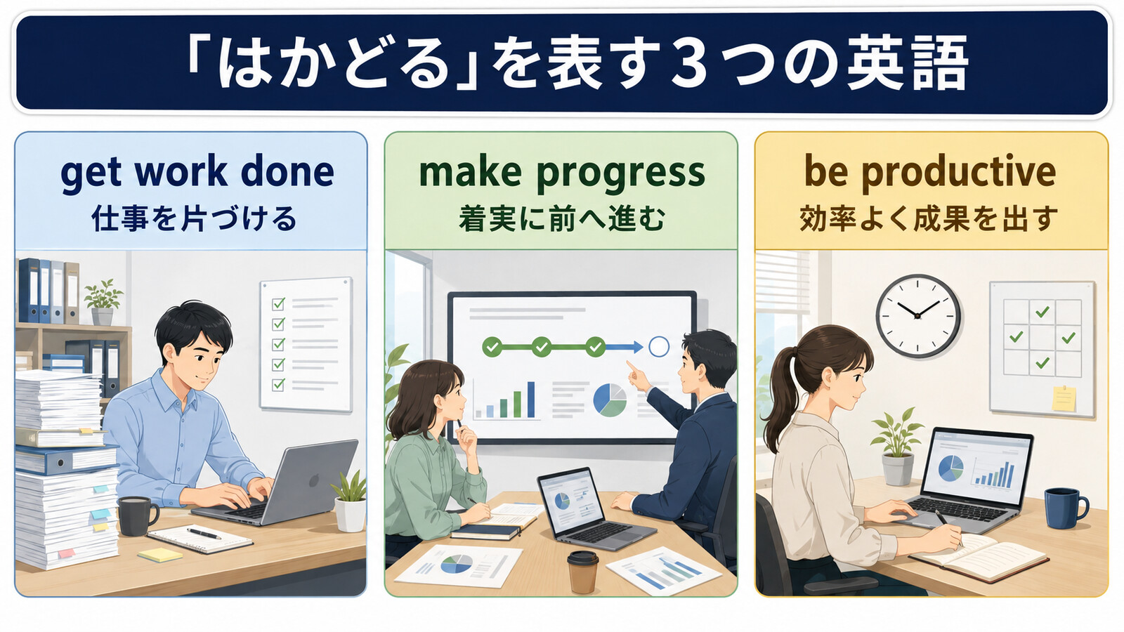 get work done・make progress・be productiveの違い