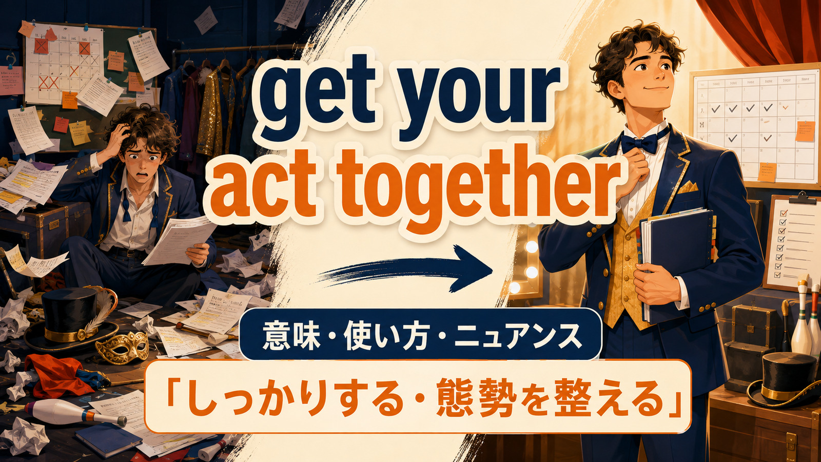 get your act togetherは「しっかりする・態勢を整える」という意味