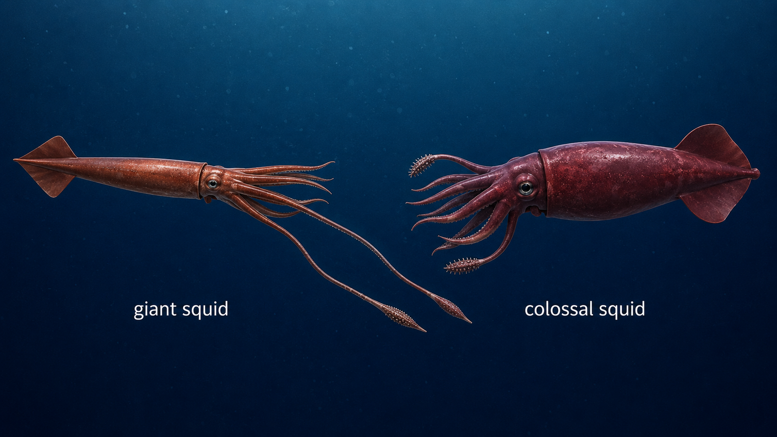 細長いgiant squidと太く重いcolossal squidの比較