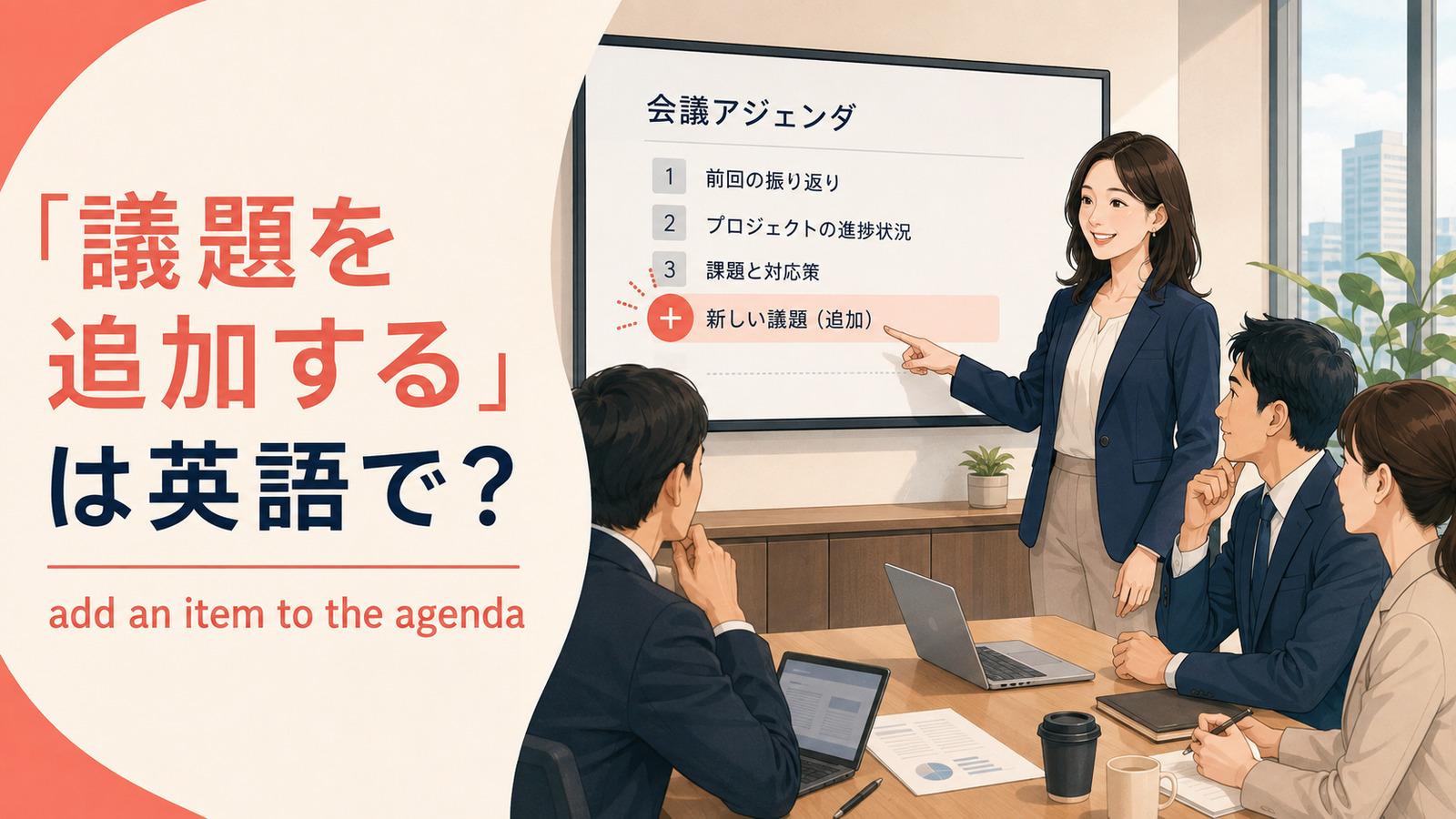 「議題を追加する」は英語で？add・put on・bring upの違いと簡単な言い換え