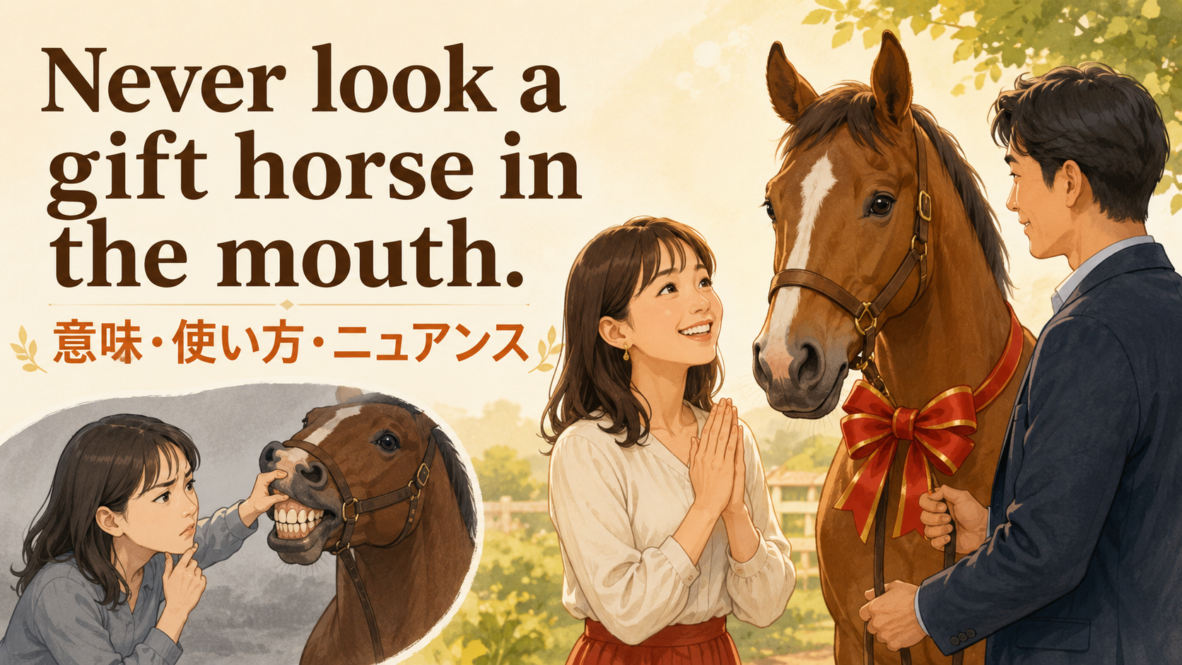 Never look a gift horse in the mouth.の意味は？使い方・ニュアンスと例文