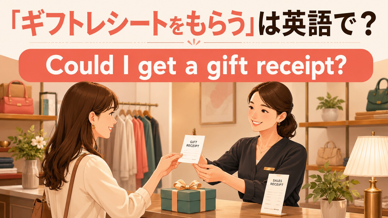 「ギフトレシートをもらう」は英語で？ Could I get a gift receipt? のアイキャッチ画像