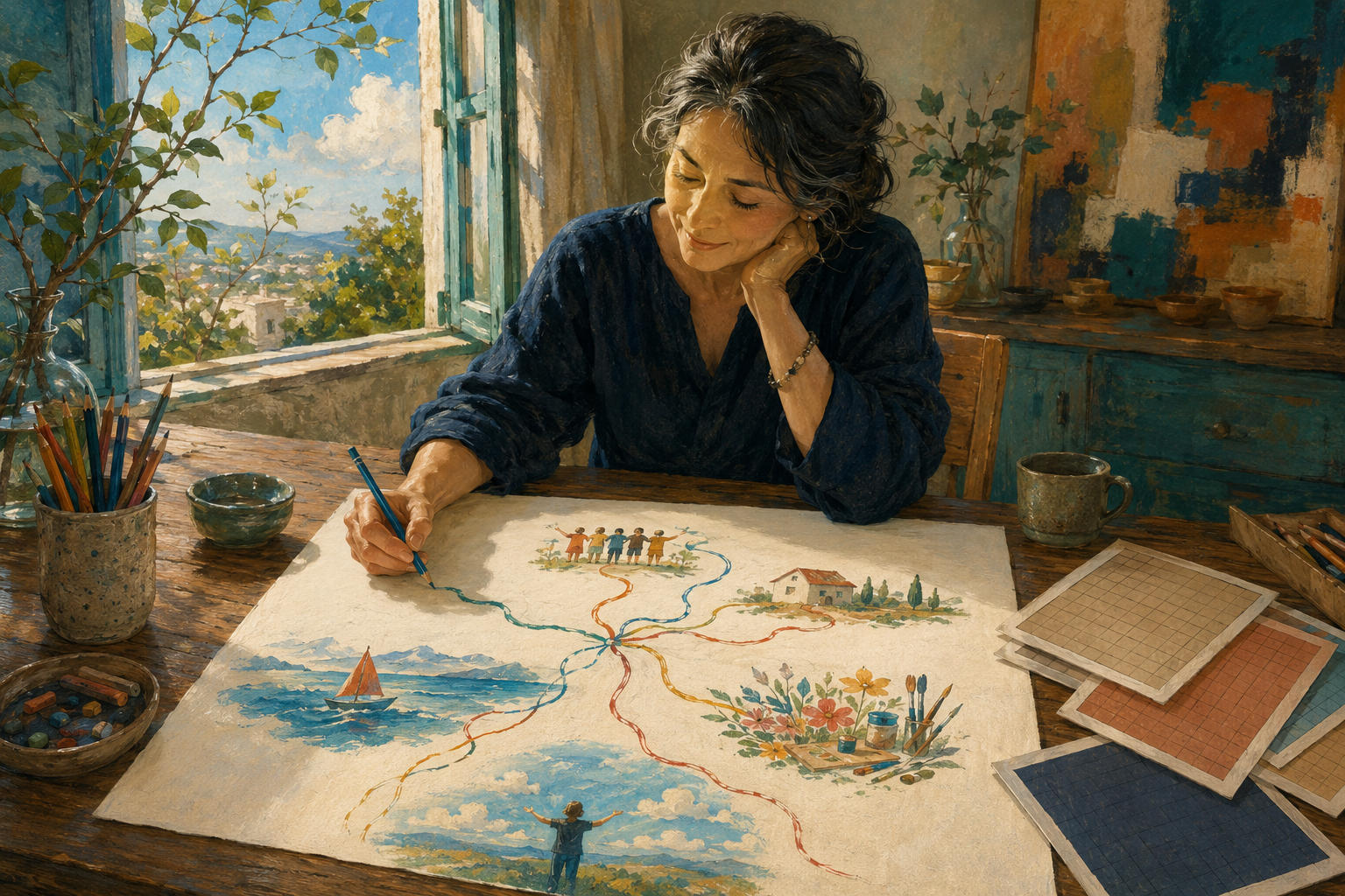 決められた型を脇に置き自分の人生の地図を描く架空の女性