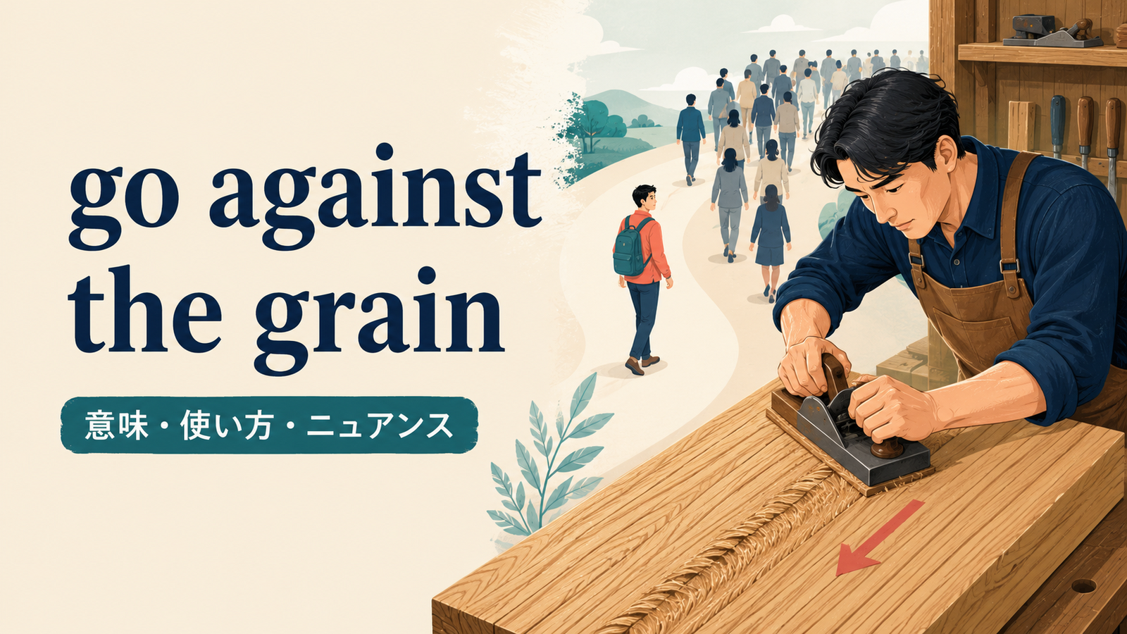 go against the grainの意味・使い方・ニュアンスを解説するアイキャッチ画像