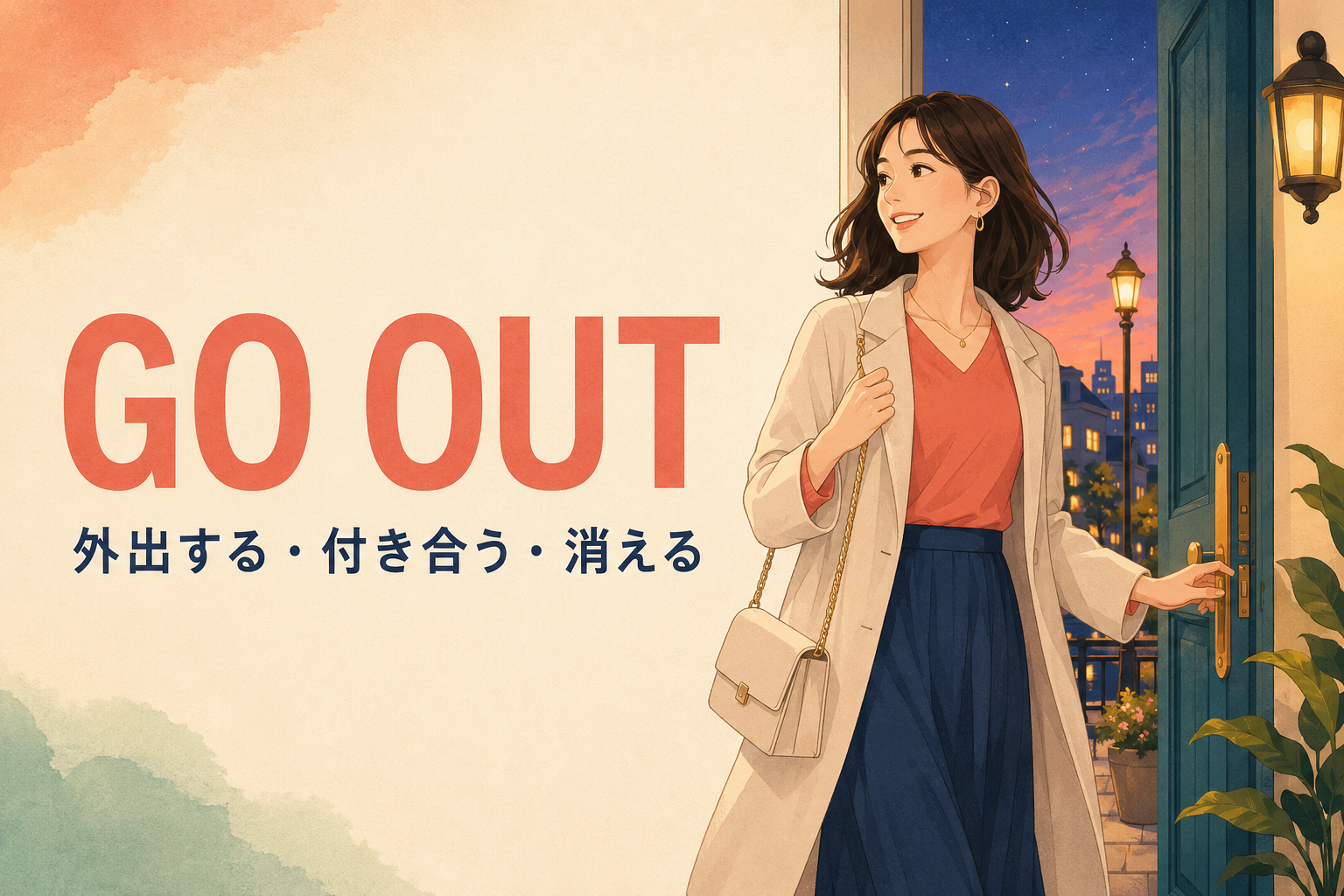 go outの意味「外出する・付き合う・消える」を表すアイキャッチ