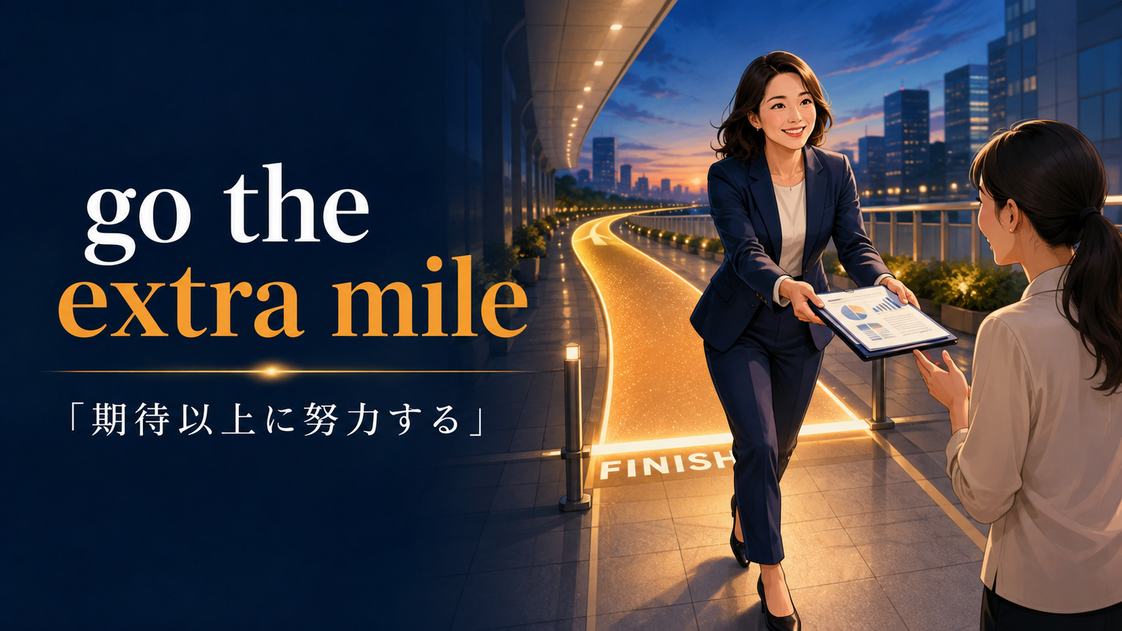 go the extra mileの意味「期待以上に努力する」を表すアイキャッチ画像