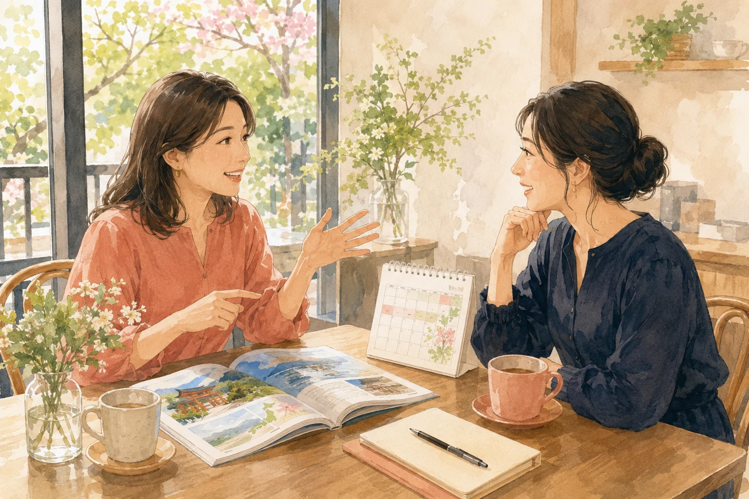 ゴールデンウィークの旅行予定を英語で話す女性