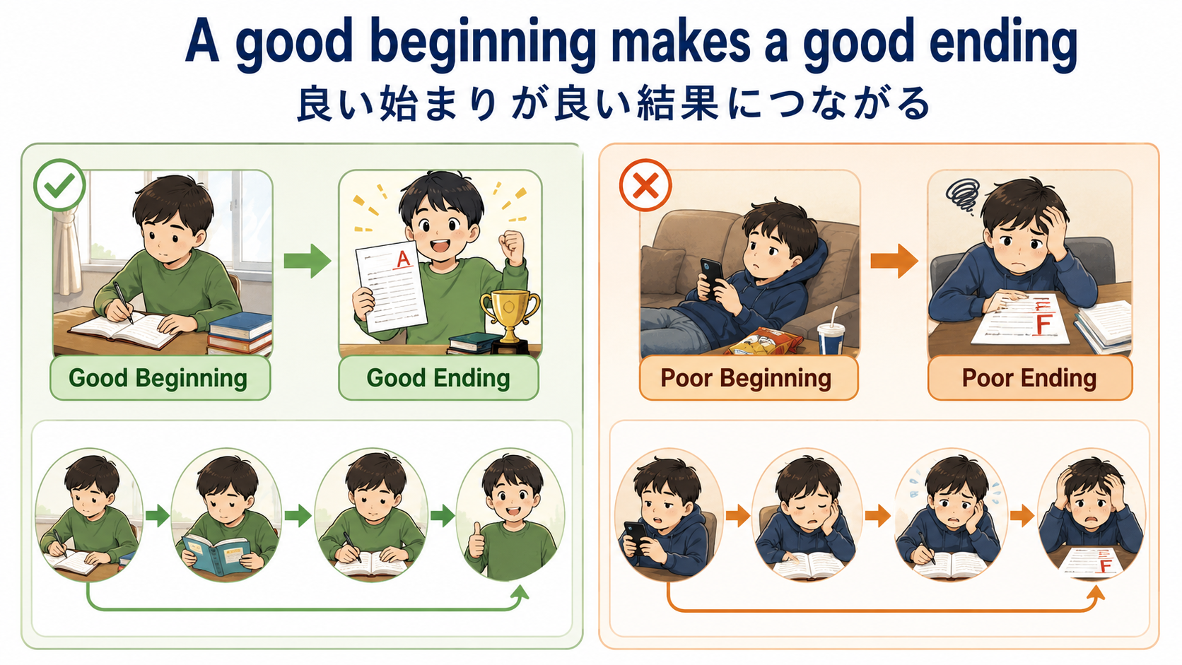 A good beginning makes a good endingの直訳と実際のニュアンスを図解