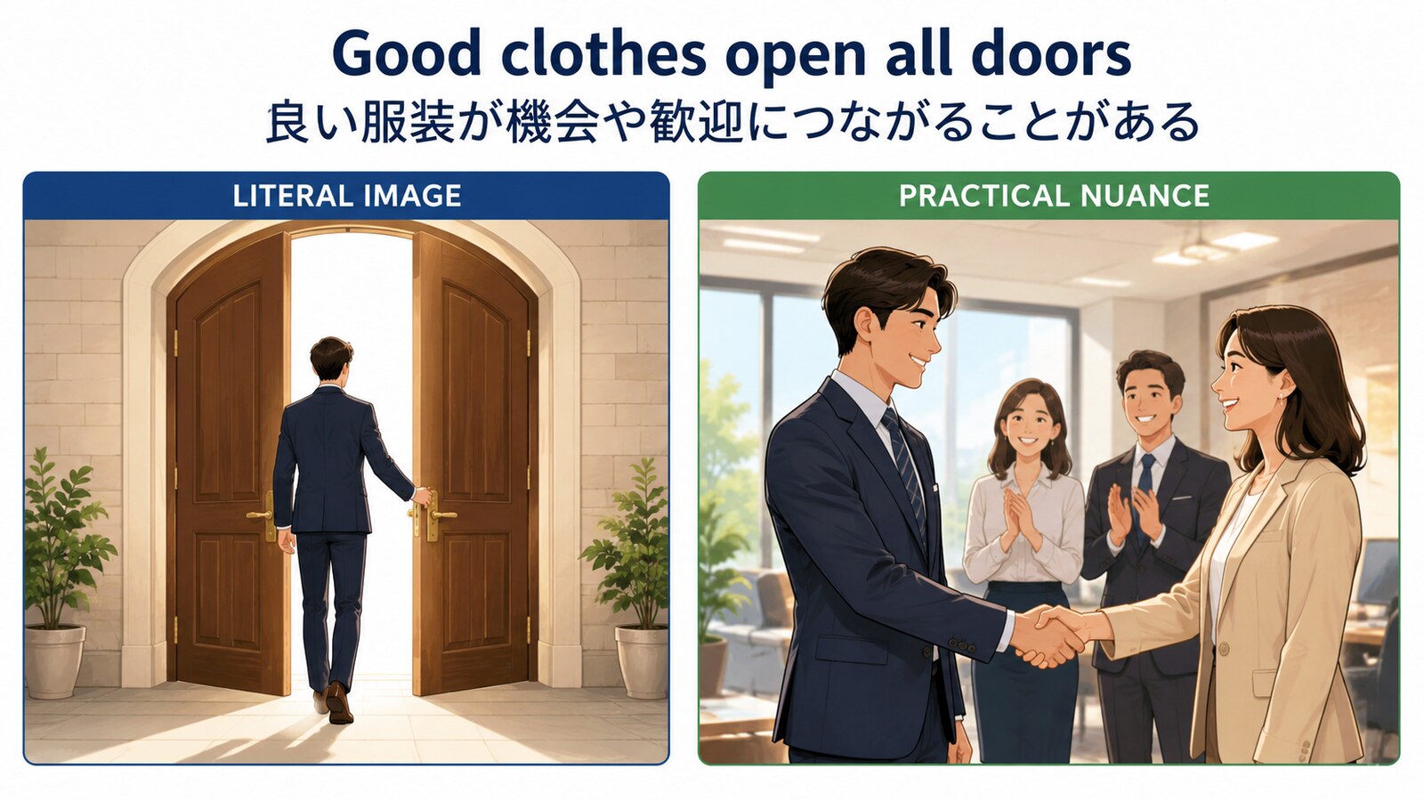 Good clothes open all doorsの直訳と実際のニュアンスを比較する解説
