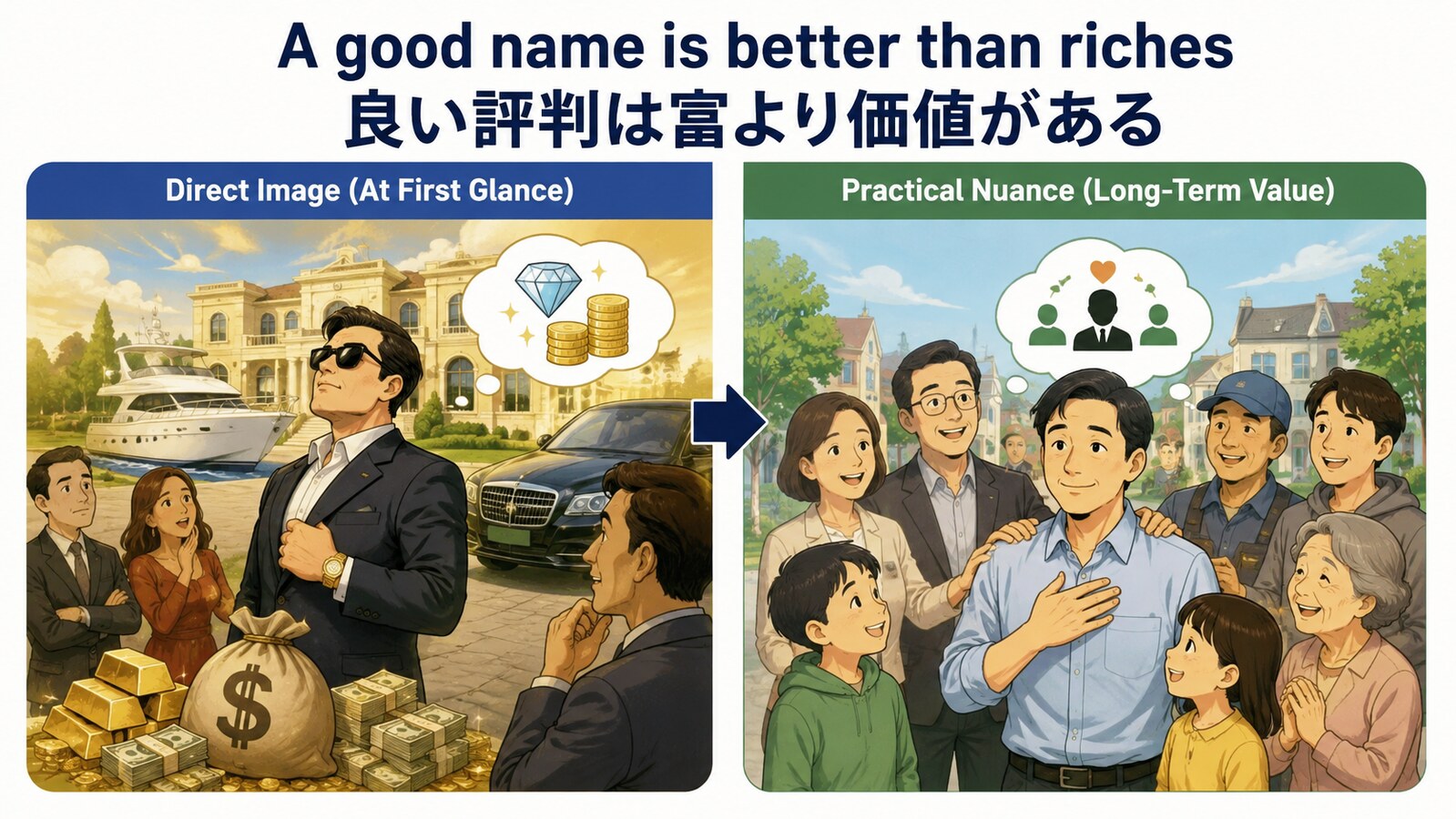 A good name is better than richesの直訳と実際のニュアンスを図解