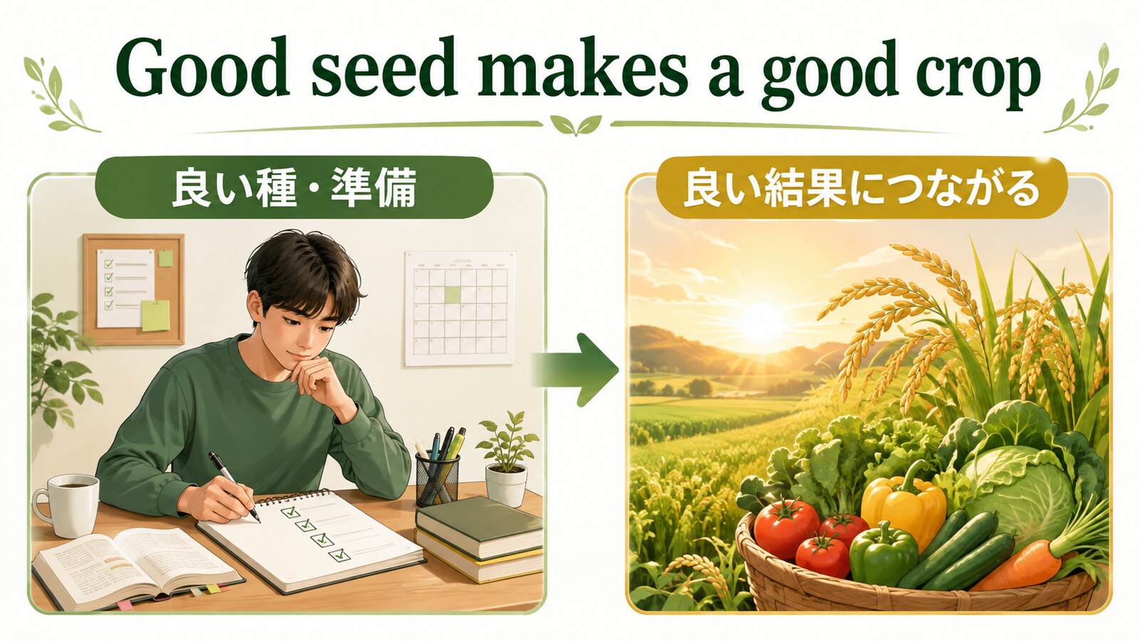 Good seed makes a good cropの考え方を示す解説イラスト