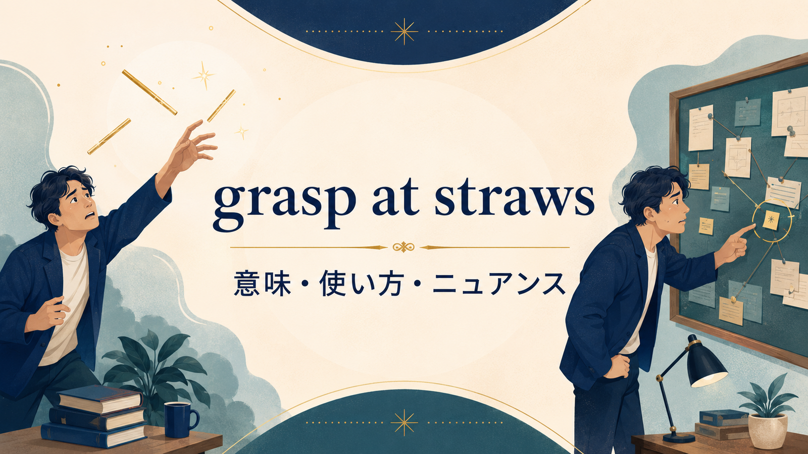 grasp at strawsの意味・使い方・ニュアンスを表すアイキャッチ