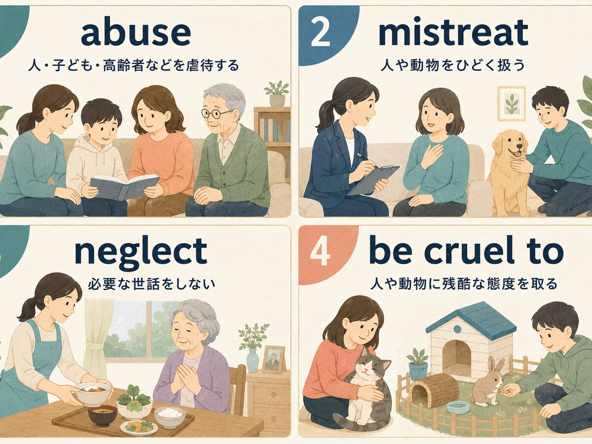 abuse・mistreat・neglect・be cruel toの使い分け比較