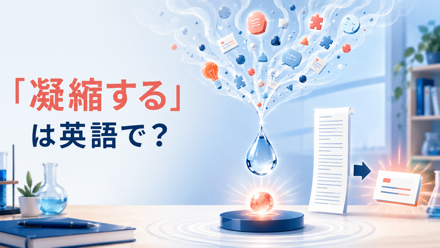 「凝縮する」は英語で？condenseなどの表現を解説するアイキャッチ